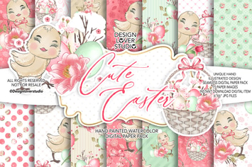 Cute Chicken Happy Easter digital paper