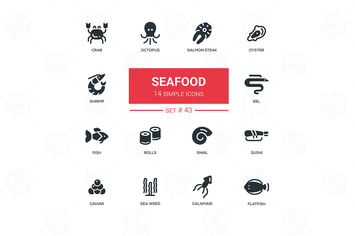 Seafood concept - line design icons set