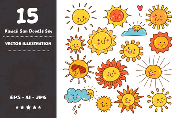 Kawaii Sun Doodle Set
