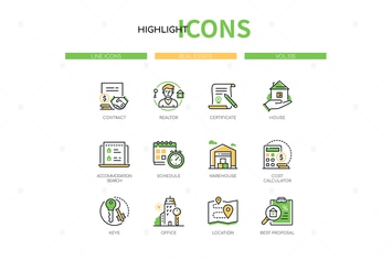 Real estate - modern line design style icons set