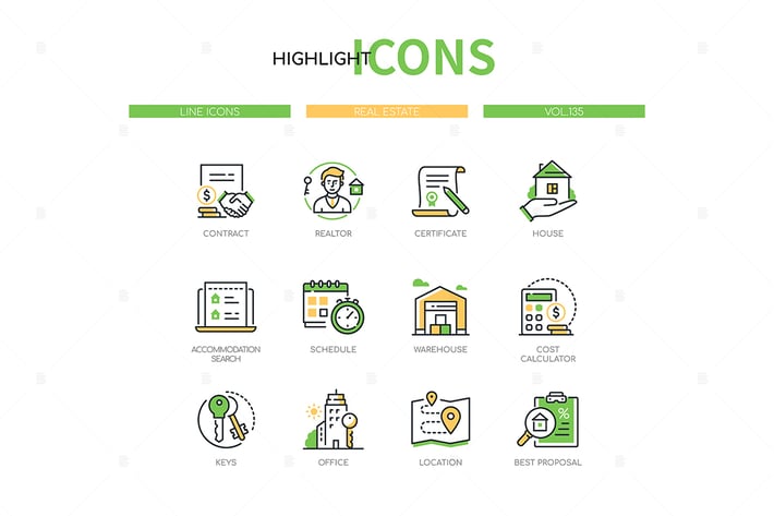 Real estate - modern line design style icons set