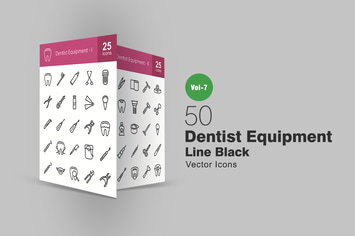 50 Dentist Equipment Line Icons