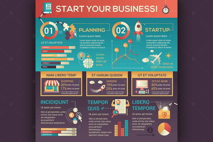 Start Your Business - flat design style poster