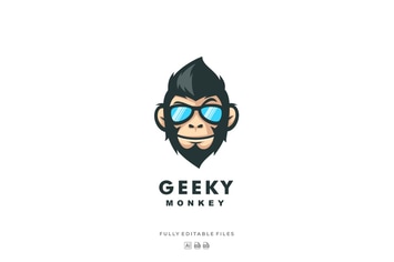Cool Monkey Color Line Art Logo Template