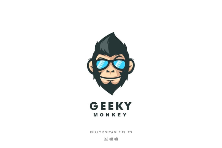 Cool Monkey Color Line Art Logo Template