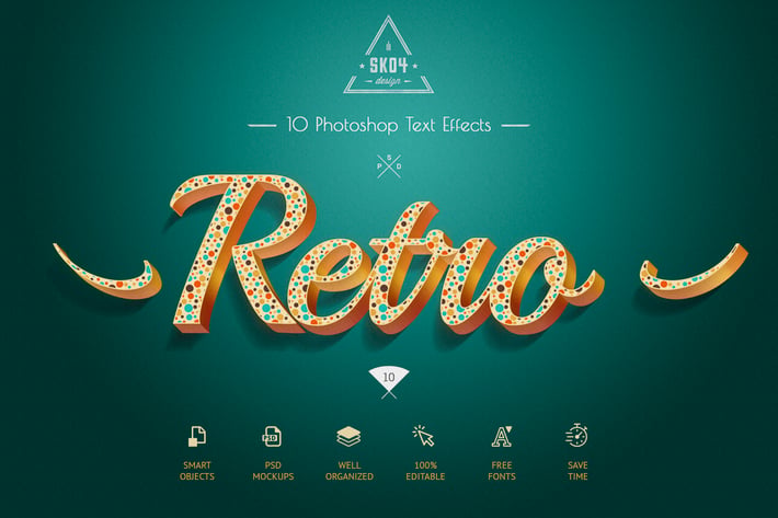 Retro Colorful Text Effects - 10 PSD