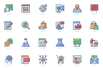 Digital Marketing Flat Line Web Icons Set