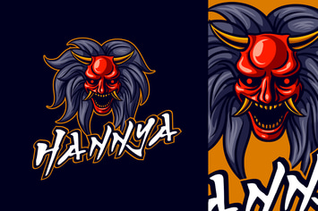 Japanese Hannya Demon Mask Mascot Logo