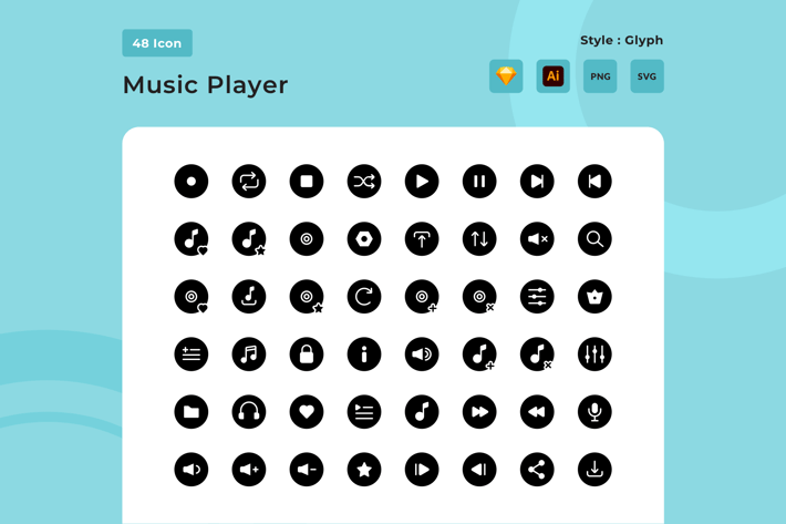 Music Player Glyph Style Icon Pack