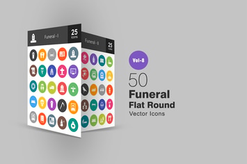 50 Funeral Flat Round Icons