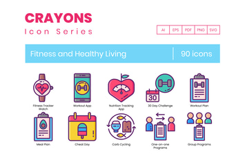90 Fitness & Healthy Living Line Icons