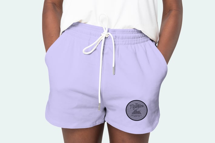 Women’s purple shorts psd mockup with logo