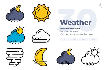 30 Weather Icons - Detailed Line Icon