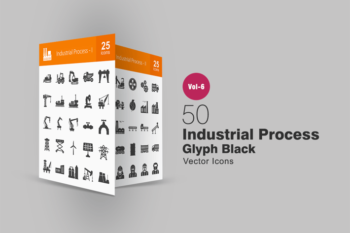 50 Industrial Process Glyph Icons