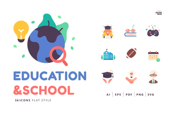 36 Icons Education and School Flat Style
