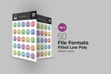 50 File Formats Filled Low Poly Icons