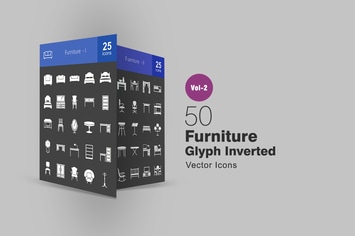 50 Furniture Glyph Inverted Icons