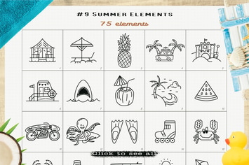 Summer Icons Pack. Surf Beach Elements SVG Bundle