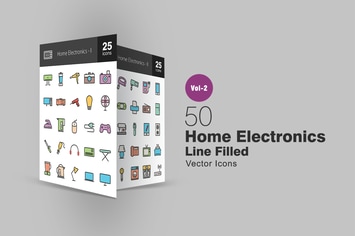 50 Home Electronics Line Filled Icons