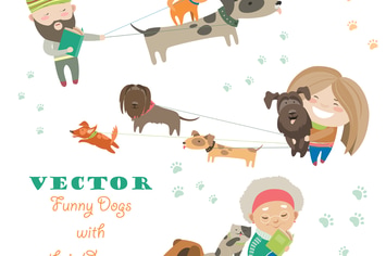 Cute dogs with their owners. Vector 