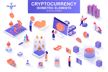Cryptocurrency Mining Isometric Design Elements