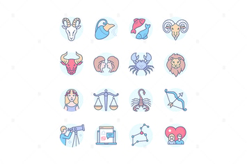 Zodiac Signs - Line Design Style Icons Set