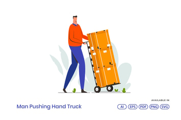 Man Pushing Hand Truck Illustration