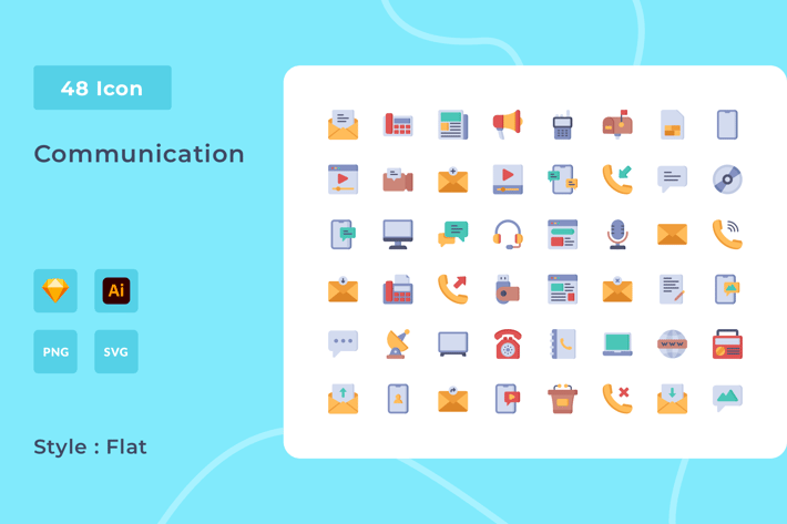 Communication Flat Style Icon Pack