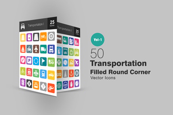 50 Transportation Filled Round Corner Icons
