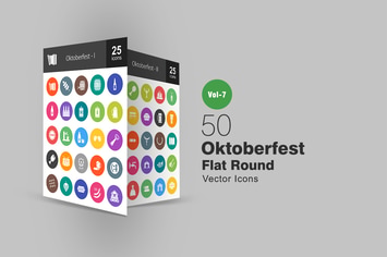 50 Oktoberfest Flat Round Icons