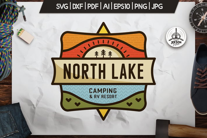 North Lake - Camping Logo, Retro Badge Template