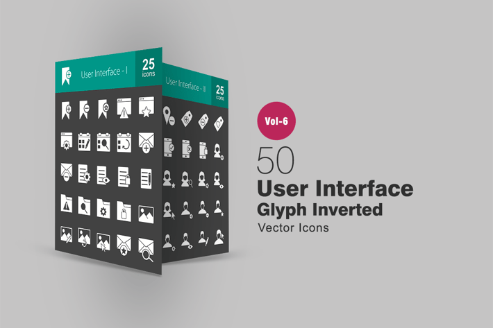 50 User Interface Glyph Inverted Icons