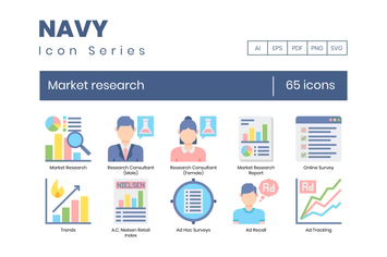 65 Market Research Flat Icons