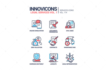 Legal services - line design style icons set