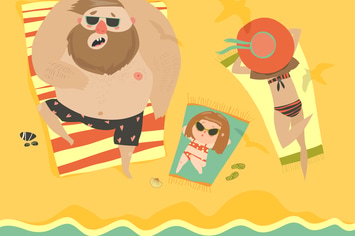 Happy family at the seaside. Vector illustration