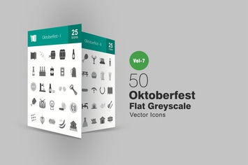 50 Oktoberfest Flat Greyscale Icons