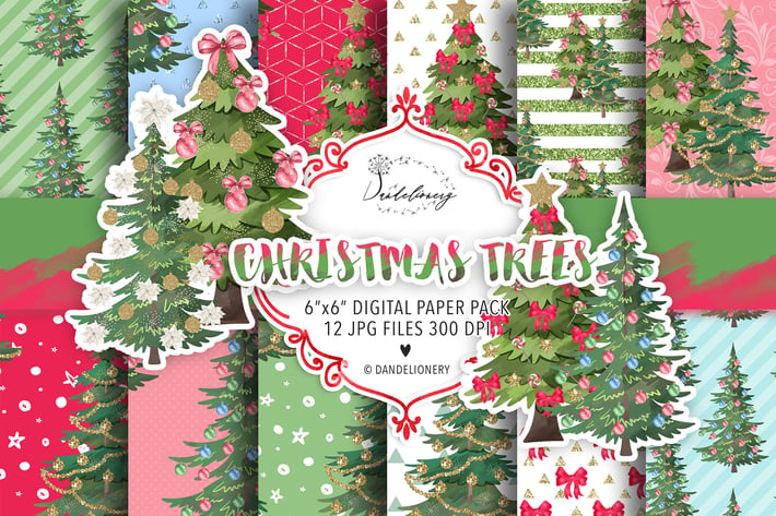 Christmas tree digital paper pack