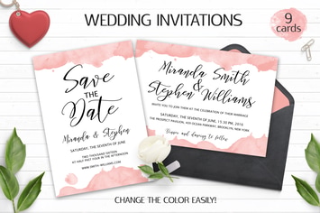 Watercolor Wedding Invitation Templates PSD