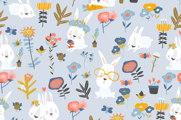 Vector seamless pattern of cute cartoon bunnies an