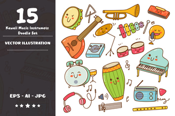 Kawaii Music Instruments Doodle Set