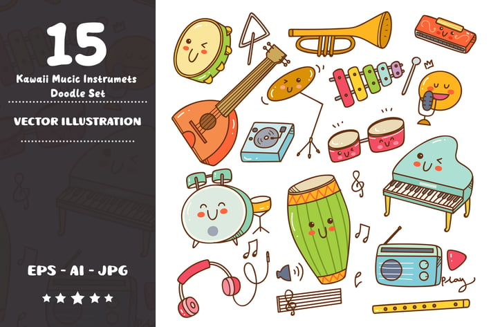 Kawaii Music Instruments Doodle Set