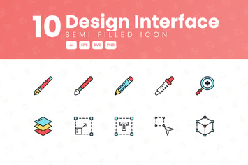 10 Design Interface Semi Filled Icon Collection