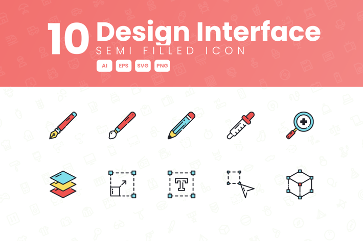 10 Design Interface Semi Filled Icon Collection