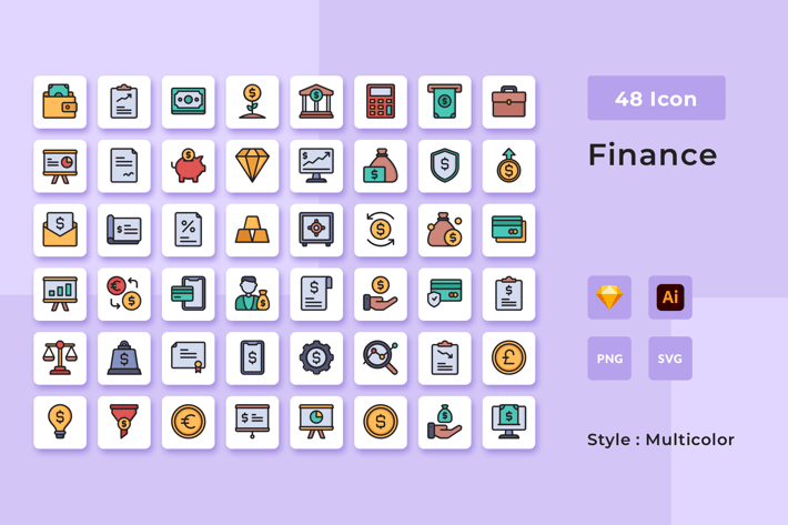 48 Accounting Multicolor Style Icon Pack