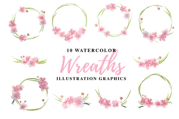 10 Watercolor Wreaths Illustration Graphics