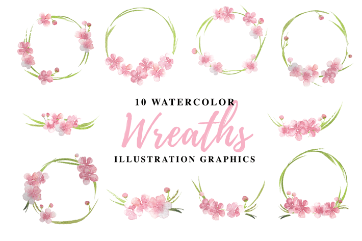 10 Watercolor Wreaths Illustration Graphics
