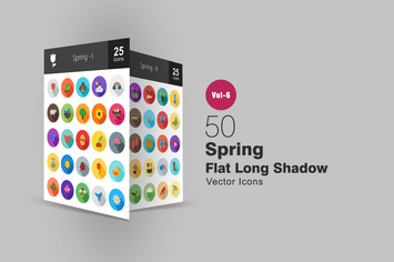 50 Spring Flat Shadowed Icons