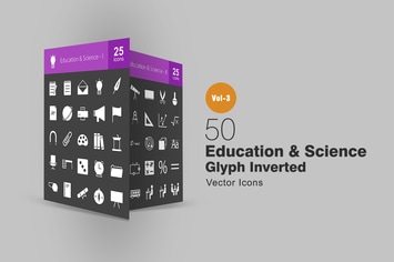 50 Education & Science Glyph Inverted Icons