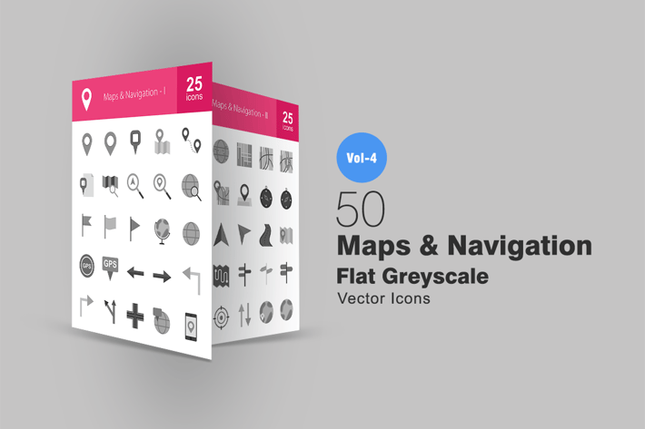 50 Maps & Navigation Greyscale Icons