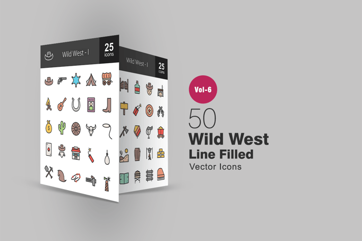 50 Wild West Filled Line Icons